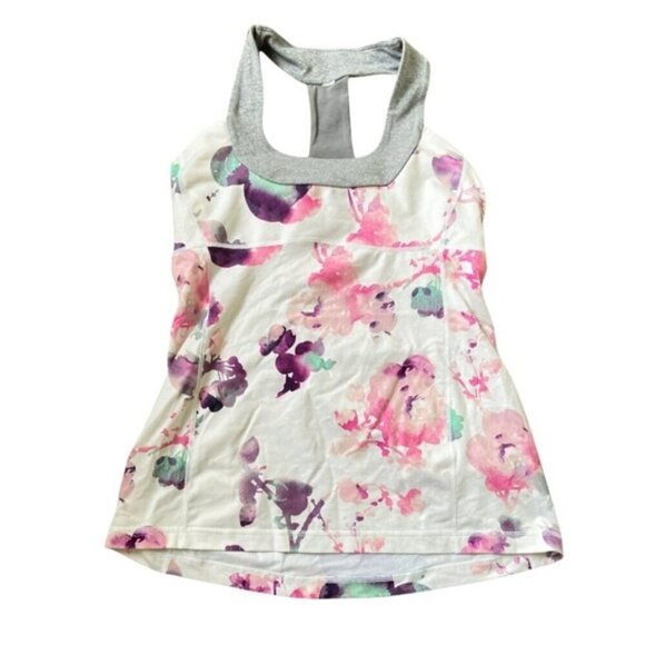 Lululemon Scoop Neck TankBlurred Blossoms White / Heathered Fossil size 10 - Picture 12 of 13